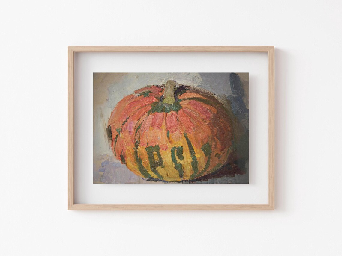 Pumpkin Oil Painting Fall Autumn Harvest Impressionist Rustic Wall Poster - Image 2