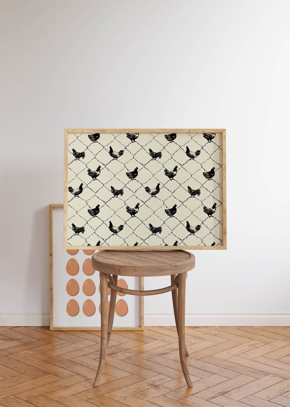 Chicken Wire Pattern With Sketched Chickens Farmhouse Art Poster - Image 2