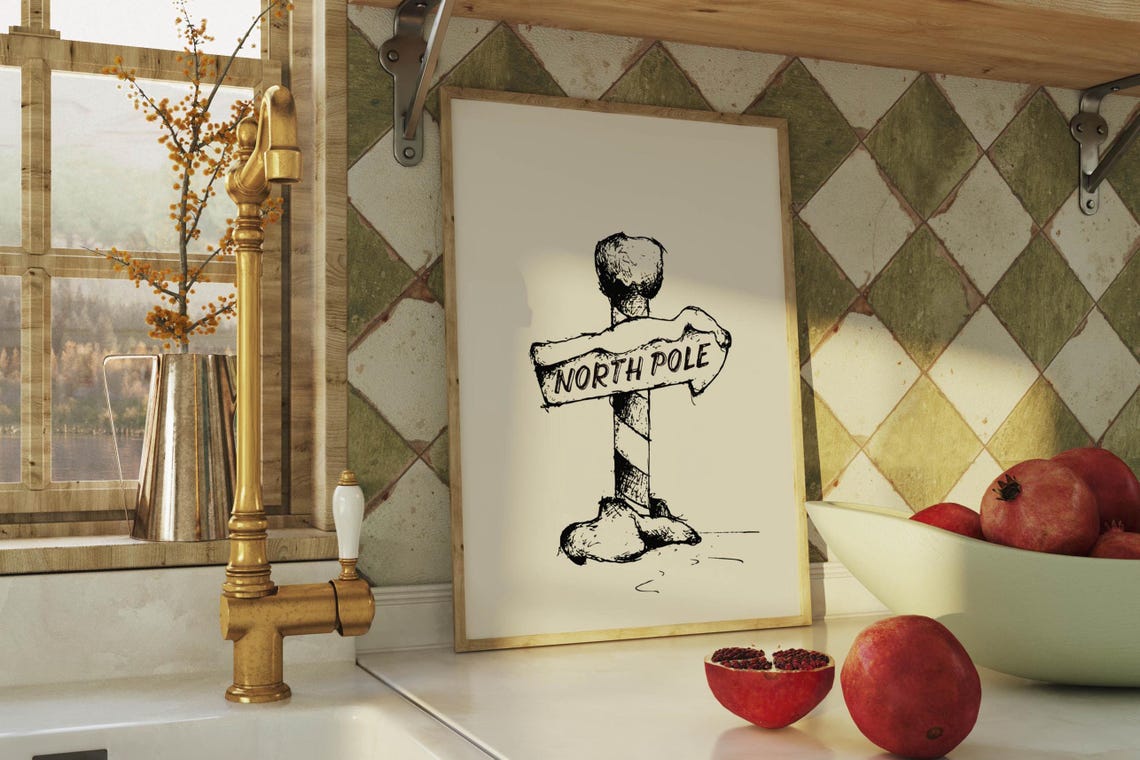 North Pole Signpost Hand Drawn Winter Christmas Sketch Poster - Image 3