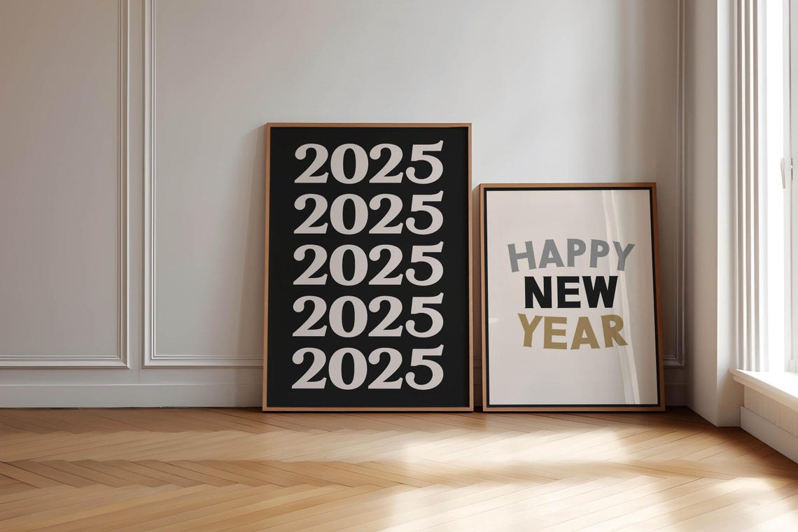 2025 Stacked Retro Serif Year Number Bold Black Cream Wall Poster - Image 4