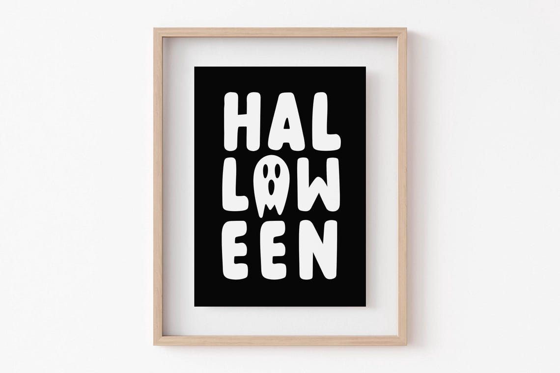 Fun Halloween Bold Bubble Letters Ghost Black and White Poster - Image 6