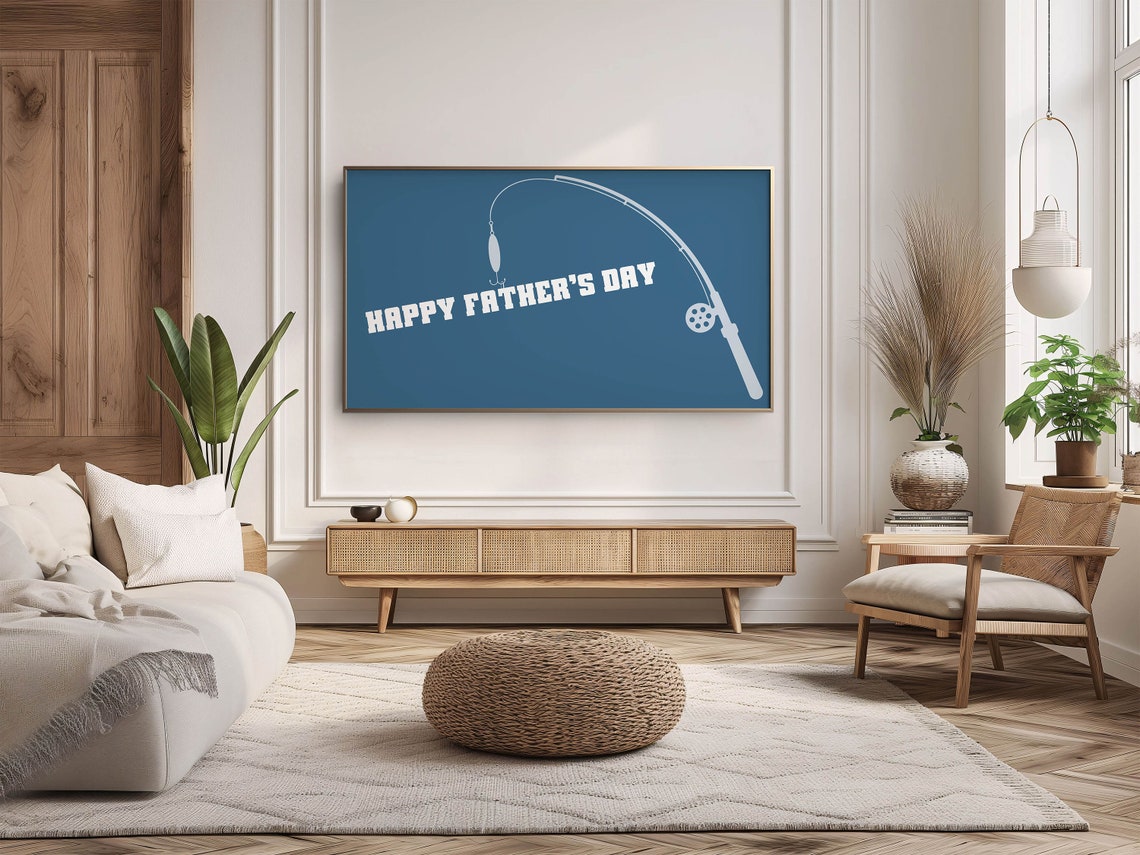 Happy Fathers Day Fishing Rod Silhouette Navy Blue Gift Poster - Image 5