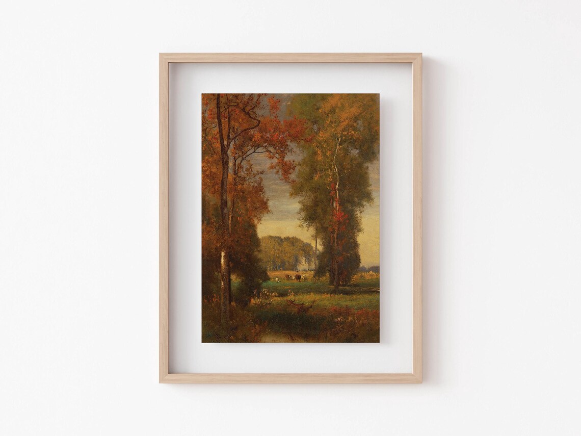 Golden Autumn Forest Sunset Vintage Oil Painting Landscape Poster - Image 3