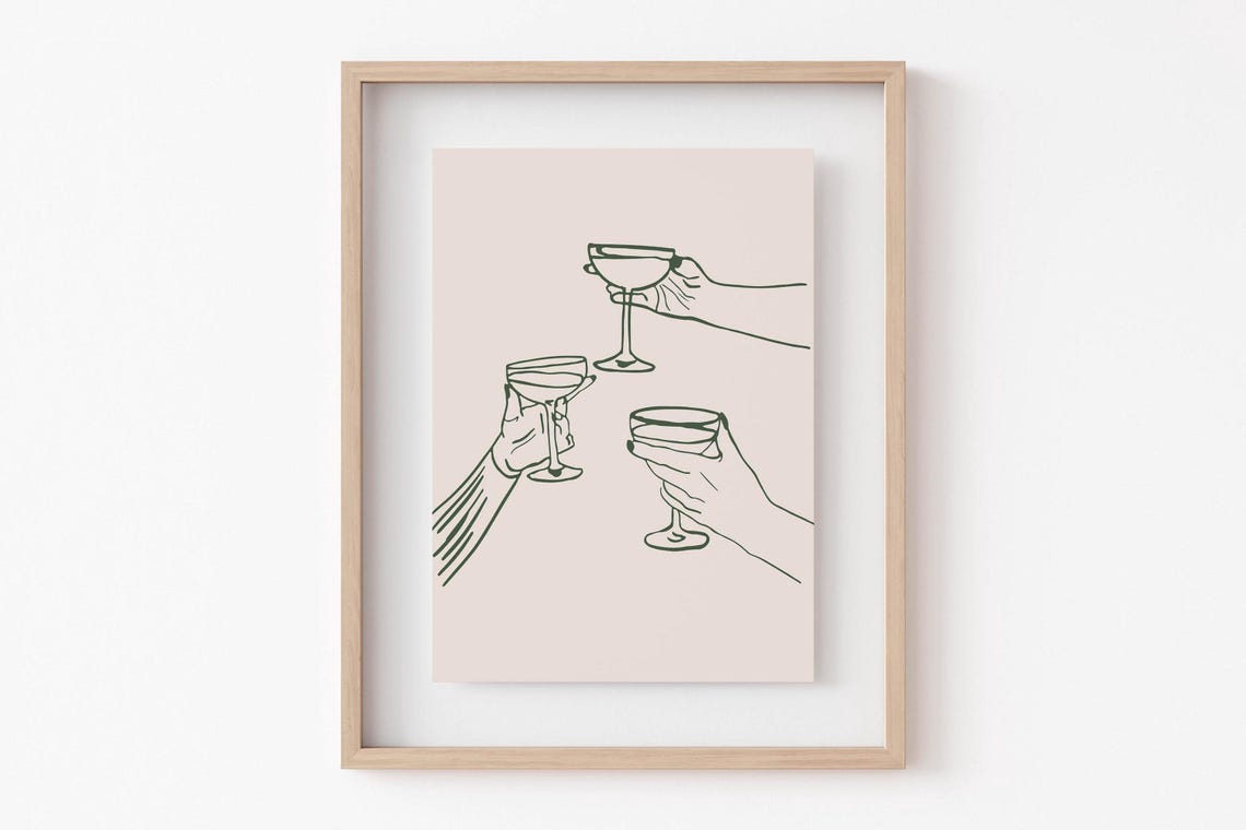Elegant Cheers Coupe Glasses Toast Minimalist Pink Bar Cart Poster - Image 6