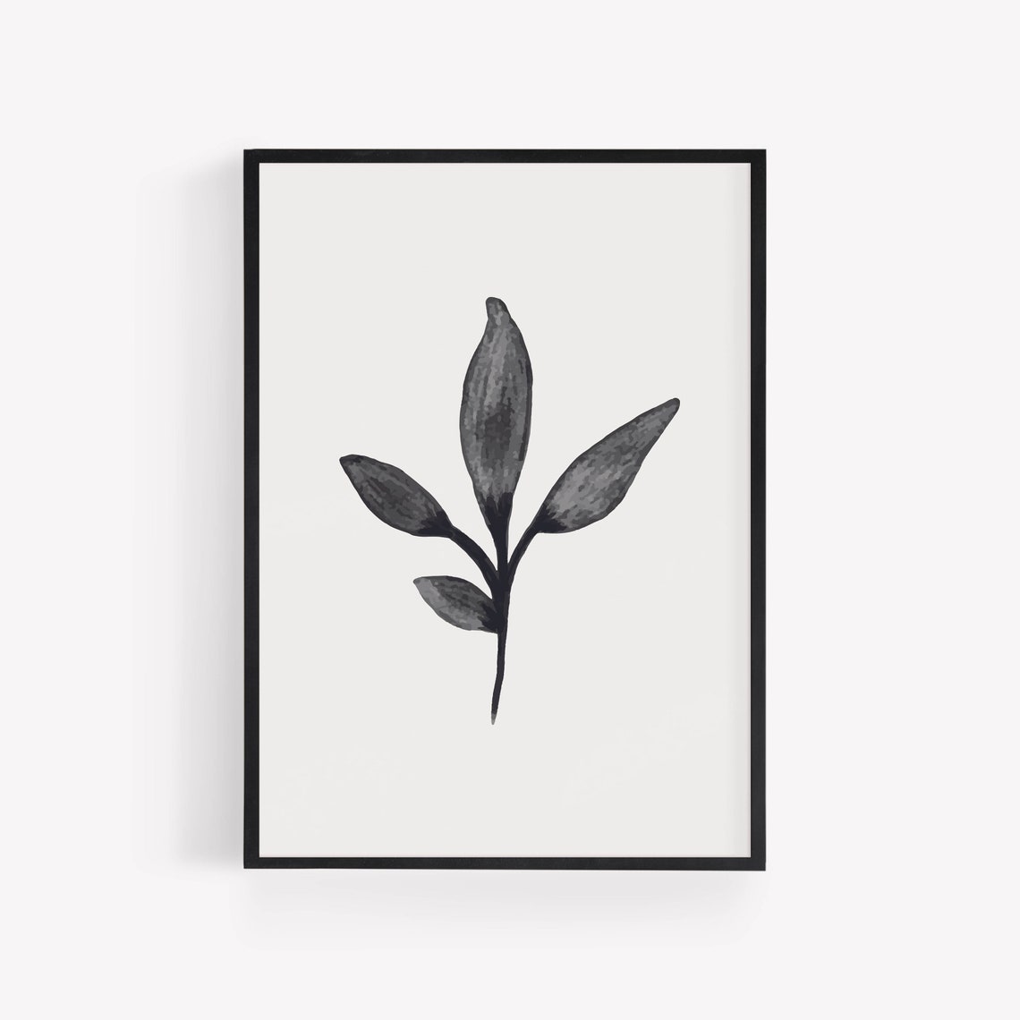 Minimalist Black Watercolor Leaf Branch Botanical Art Poster - Image 3