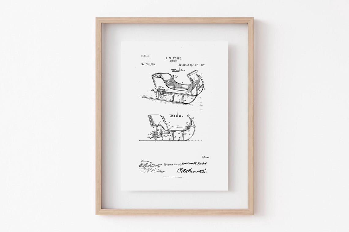 A W Koski Sleigh Patent 1897 Vintage Technical Drawing Poster - Image 2