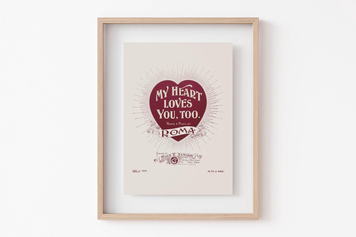 My Heart Loves You Too Roma Antique Heart Sheet Music Art Poster - Image 5