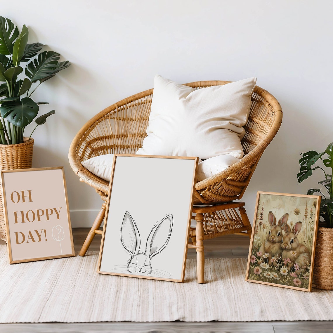 Minimalist Peeking Bunny Face Line Art Cute Nursery Easter Poster - Image 2