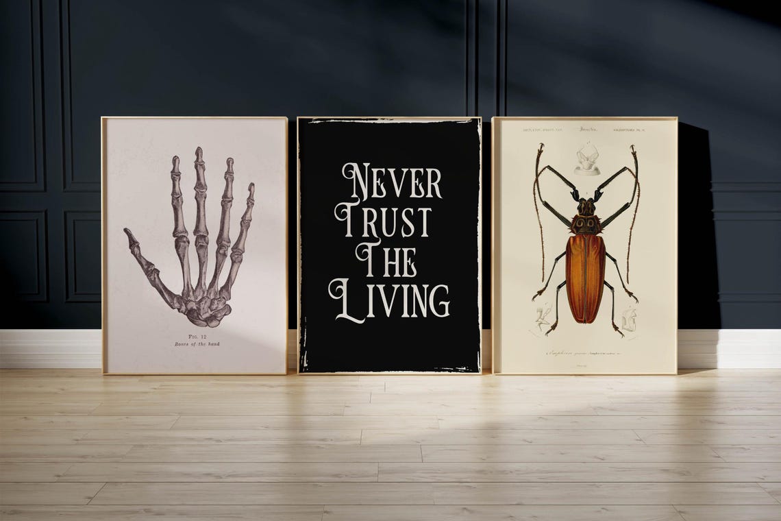 Never Trust The Living Gothic Typography Spooky Horror Wall Poster - Image 5