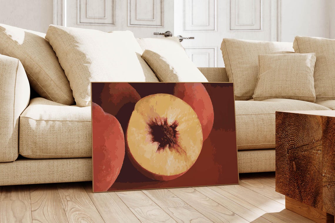 Fresh Sliced Peach Still Life Painting Warm Kitchen Artwork Print - Image 5