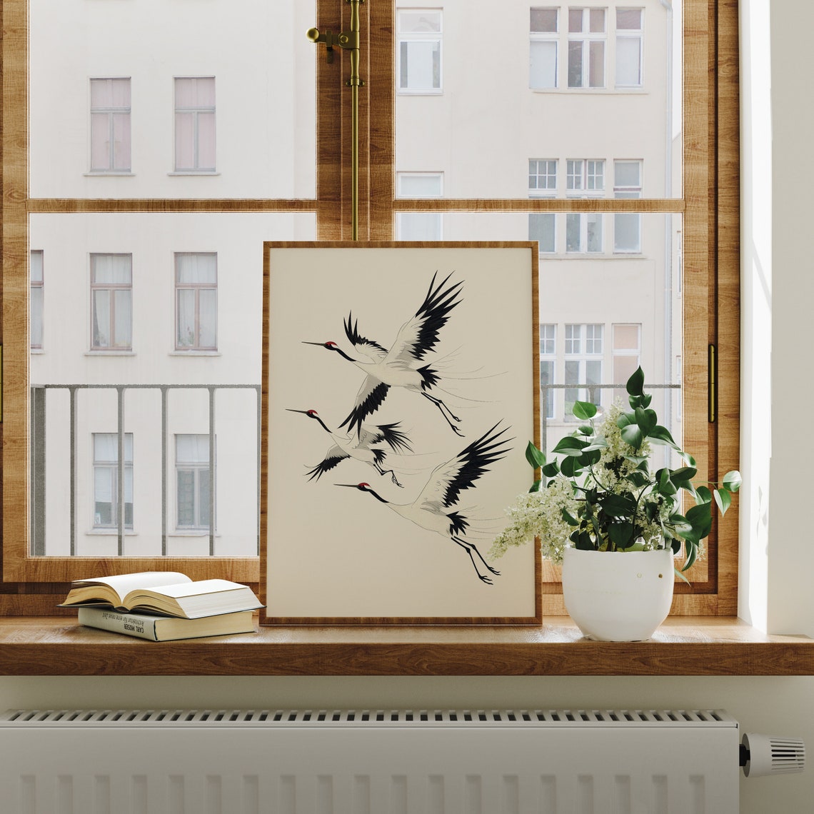 Japanese Red Crowned Cranes In Flight Minimalist Bird Poster - Image 2