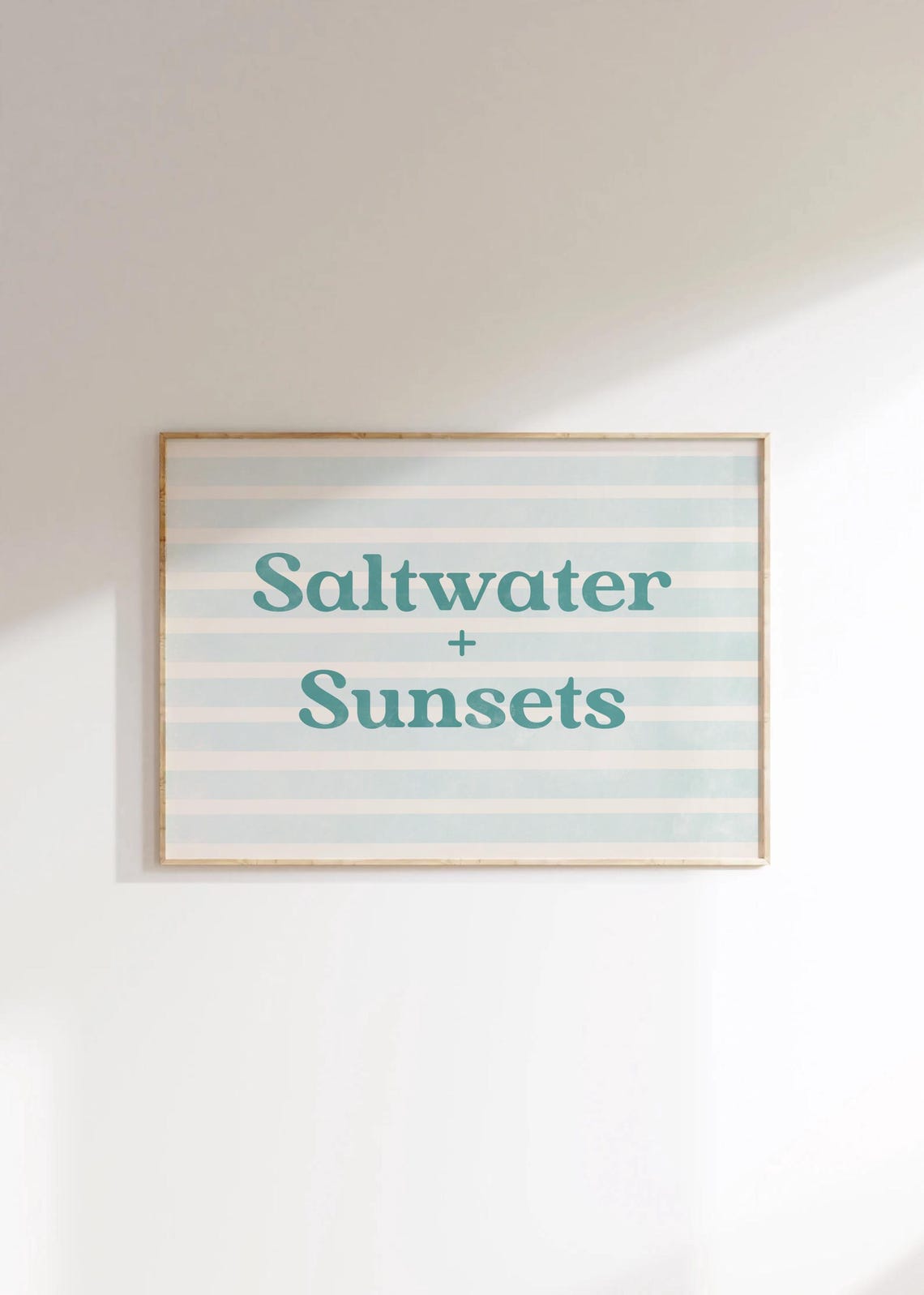 Saltwater And Sunsets Print Above Bed Horizontal Wall Art Coastal Cowgirl Decor Blue Text College Dorm Room Trendy Teen Girl Bedroom