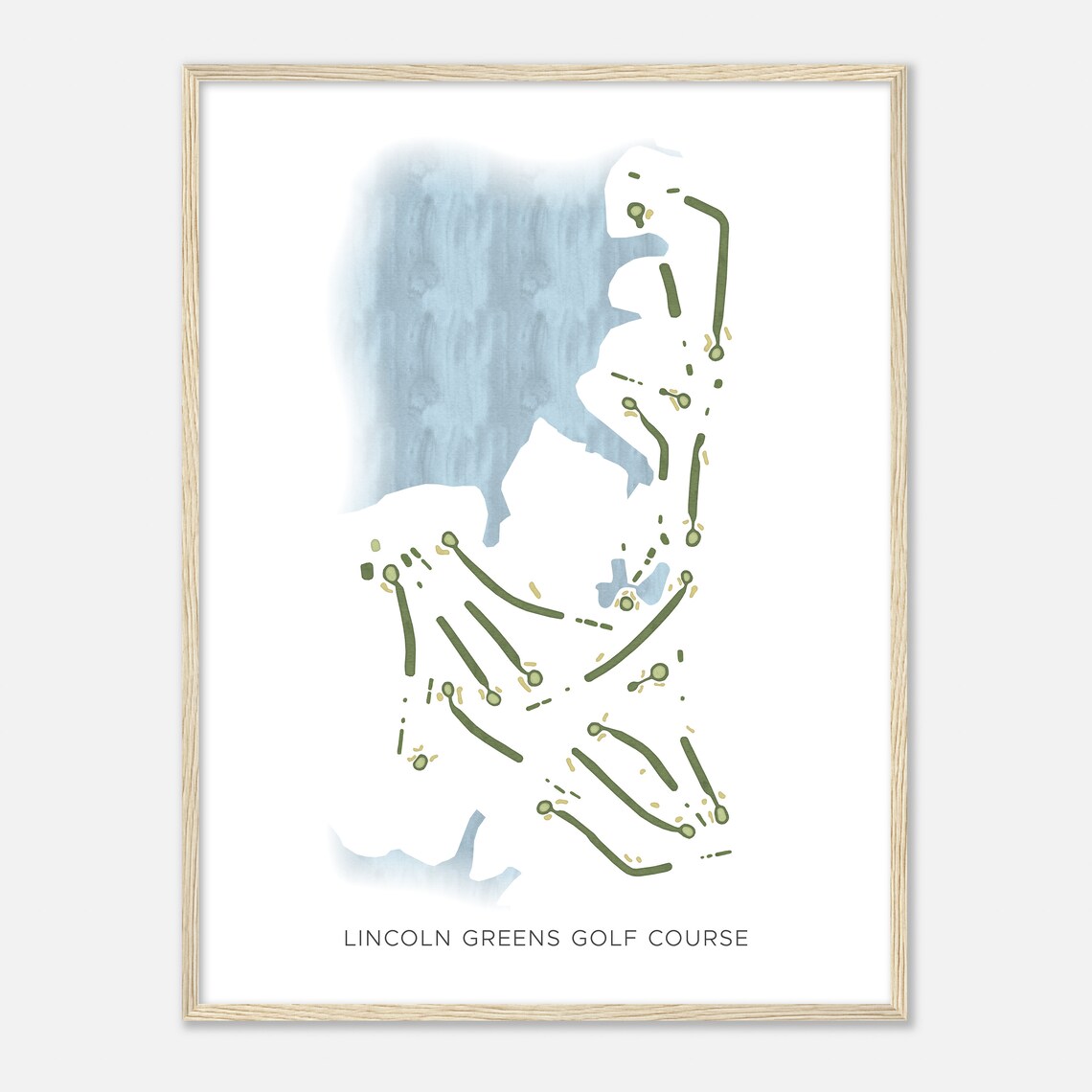 Lincoln Greens Golf Course Illinois Modern Watercolor Map Poster
