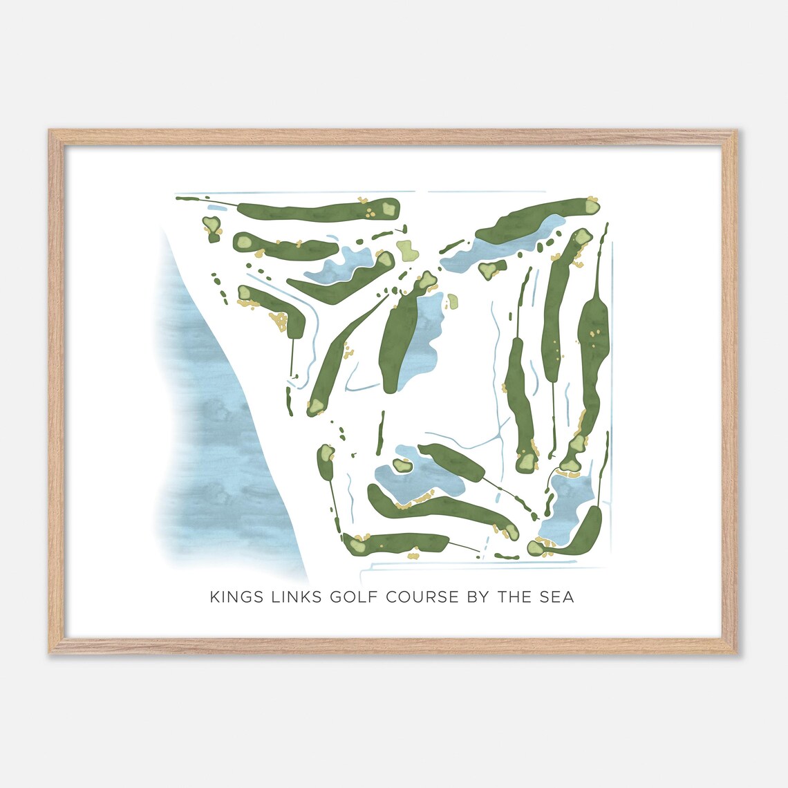 Kings Links Golf Course by the Sea Modern Watercolor Map Poster