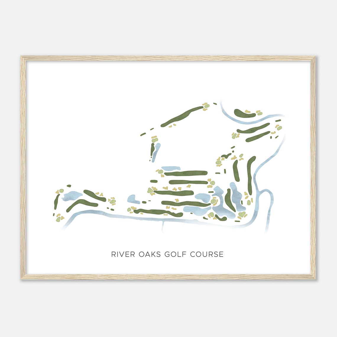 River Oaks Golf Course Illinois Modern Watercolor Map Poster