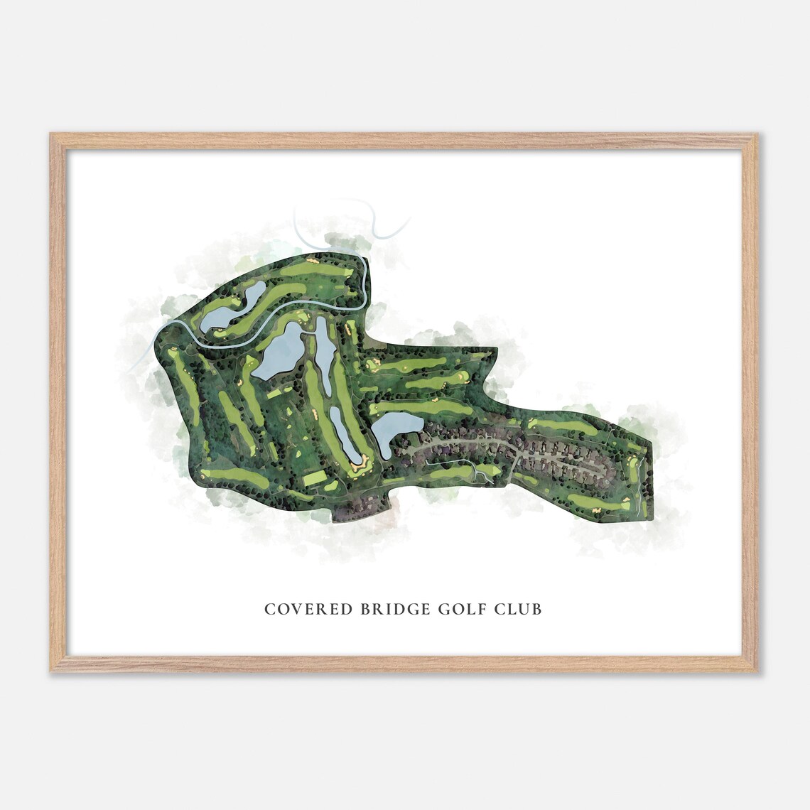 Covered Bridge Golf Club Aerial Course Layout Watercolor Art Poster