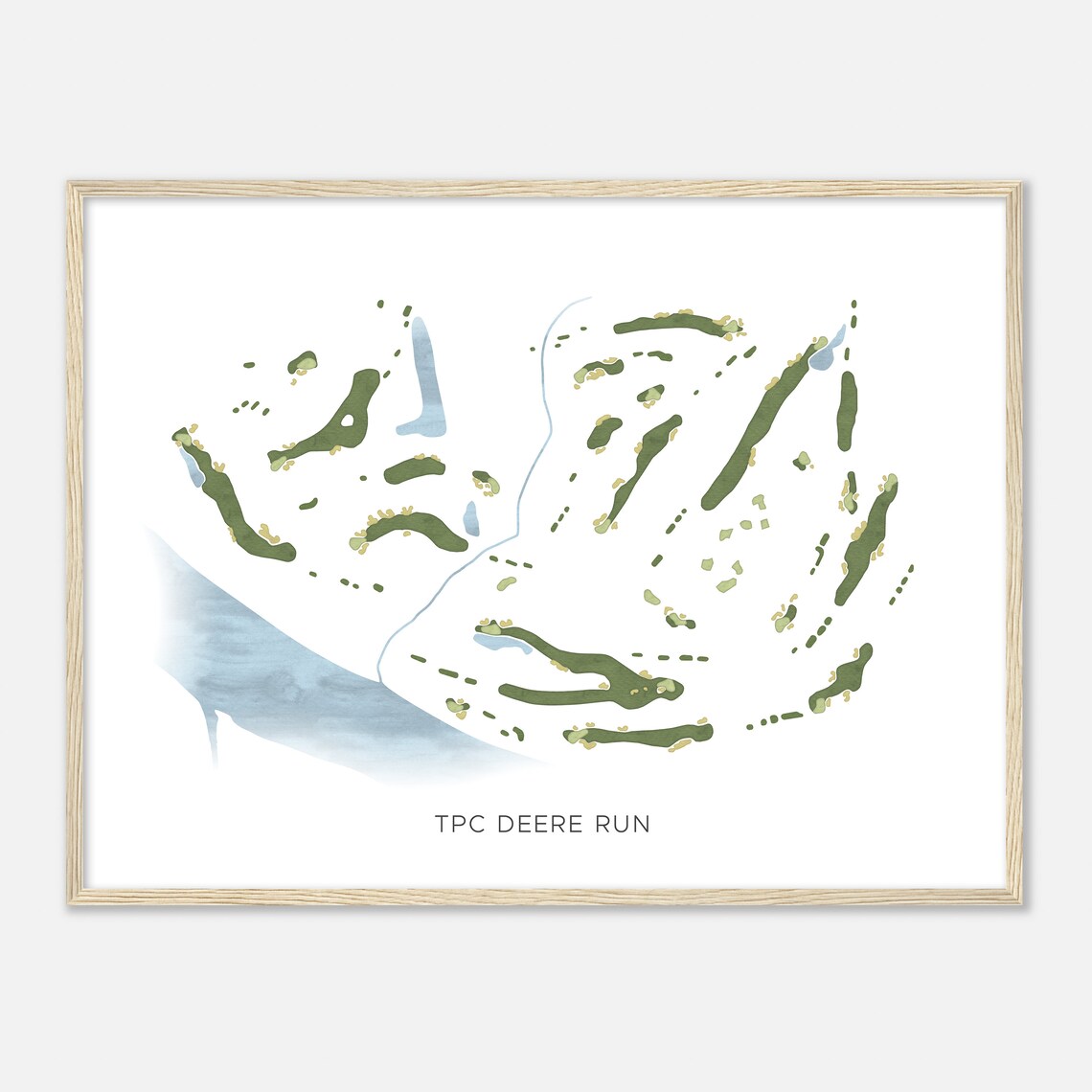 TPC Deere Run Golf Course Aerial Minimalist Watercolor Map Wall Art