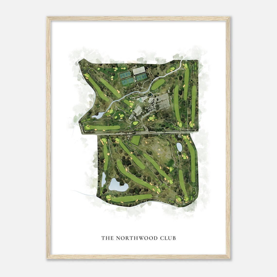 The Northwood Club Classic Watercolor Golf Course Map Poster - Image 2
