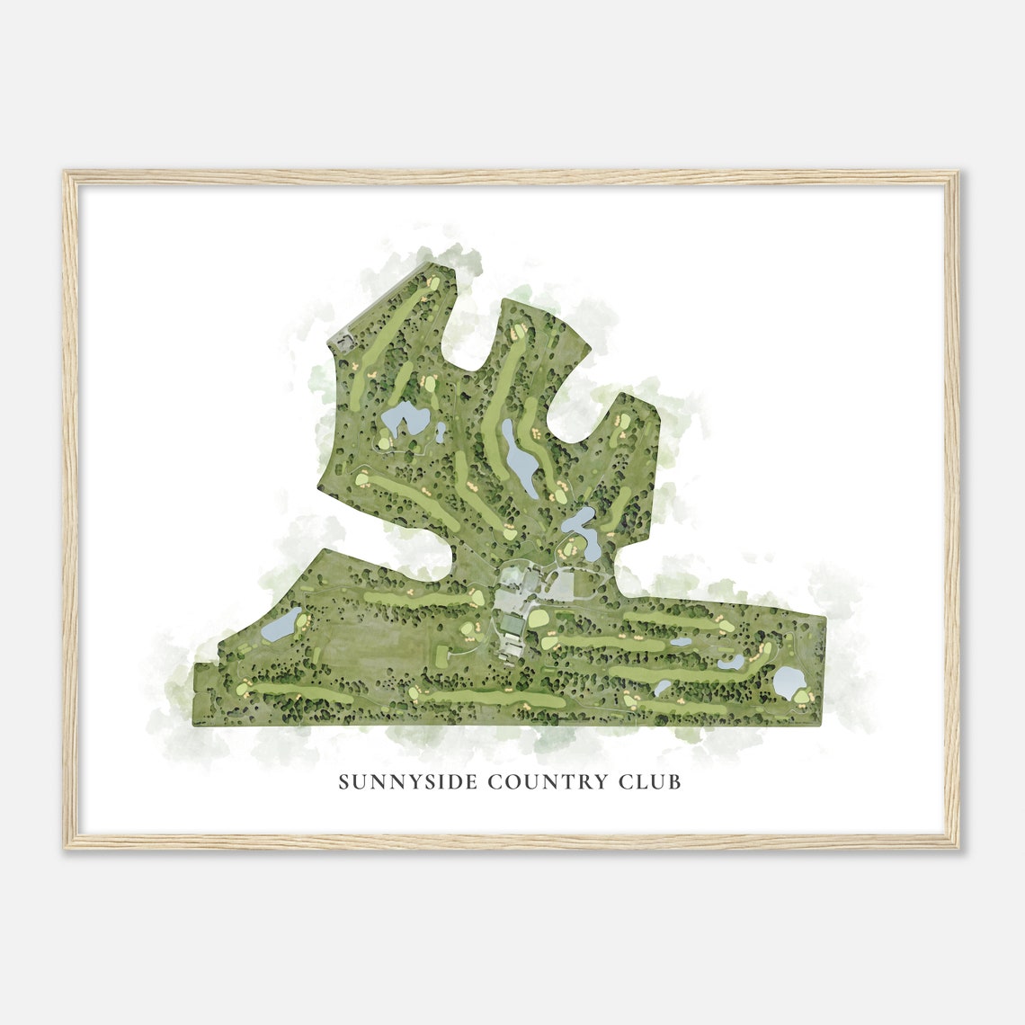 Sunnyside Country Club Watercolor Aerial Golf Course Map Poster