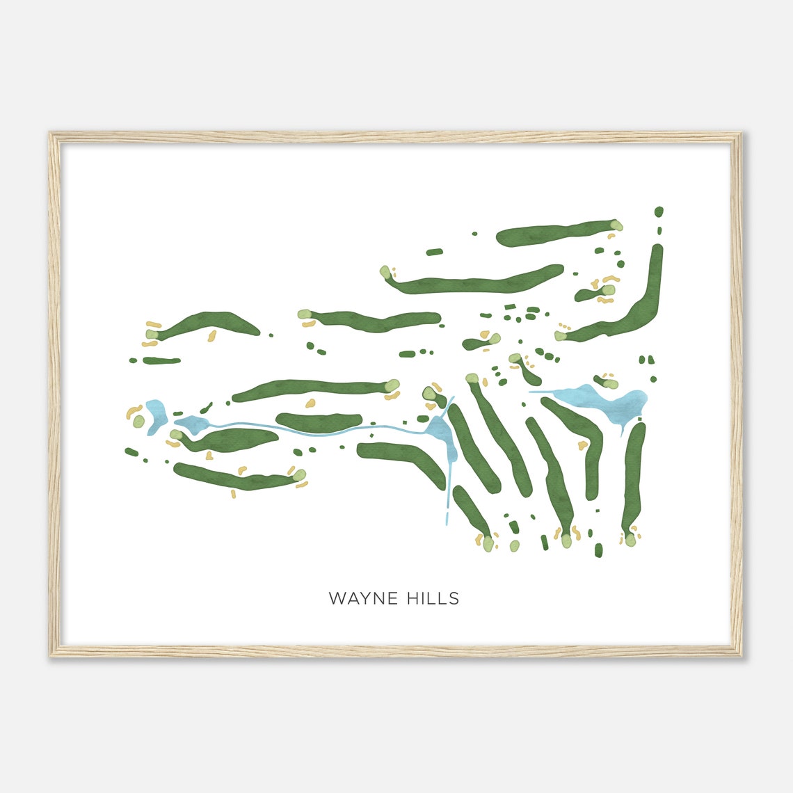 Wayne Hills New York Modern Watercolor Golf Course Map Art Poster