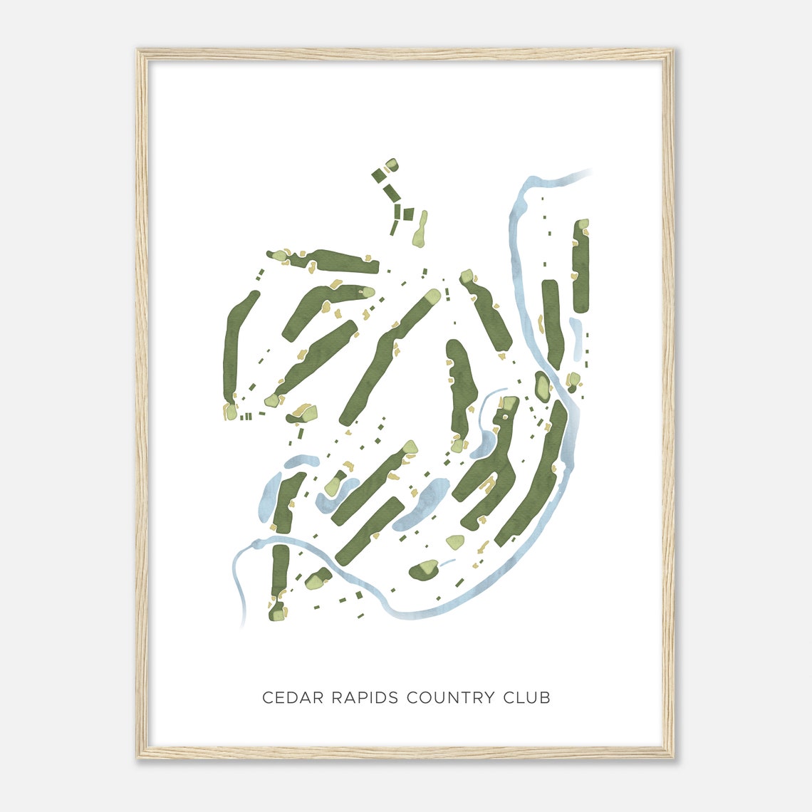 Cedar Rapids Country Club Modern Minimalist Watercolor Map Poster