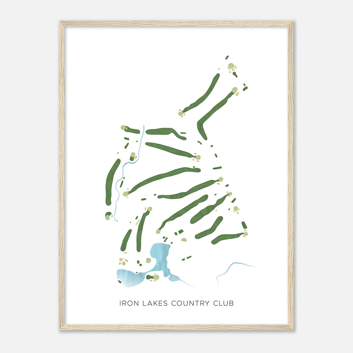 Iron Lakes Country Club Modern Watercolor Golf Course Map Poster