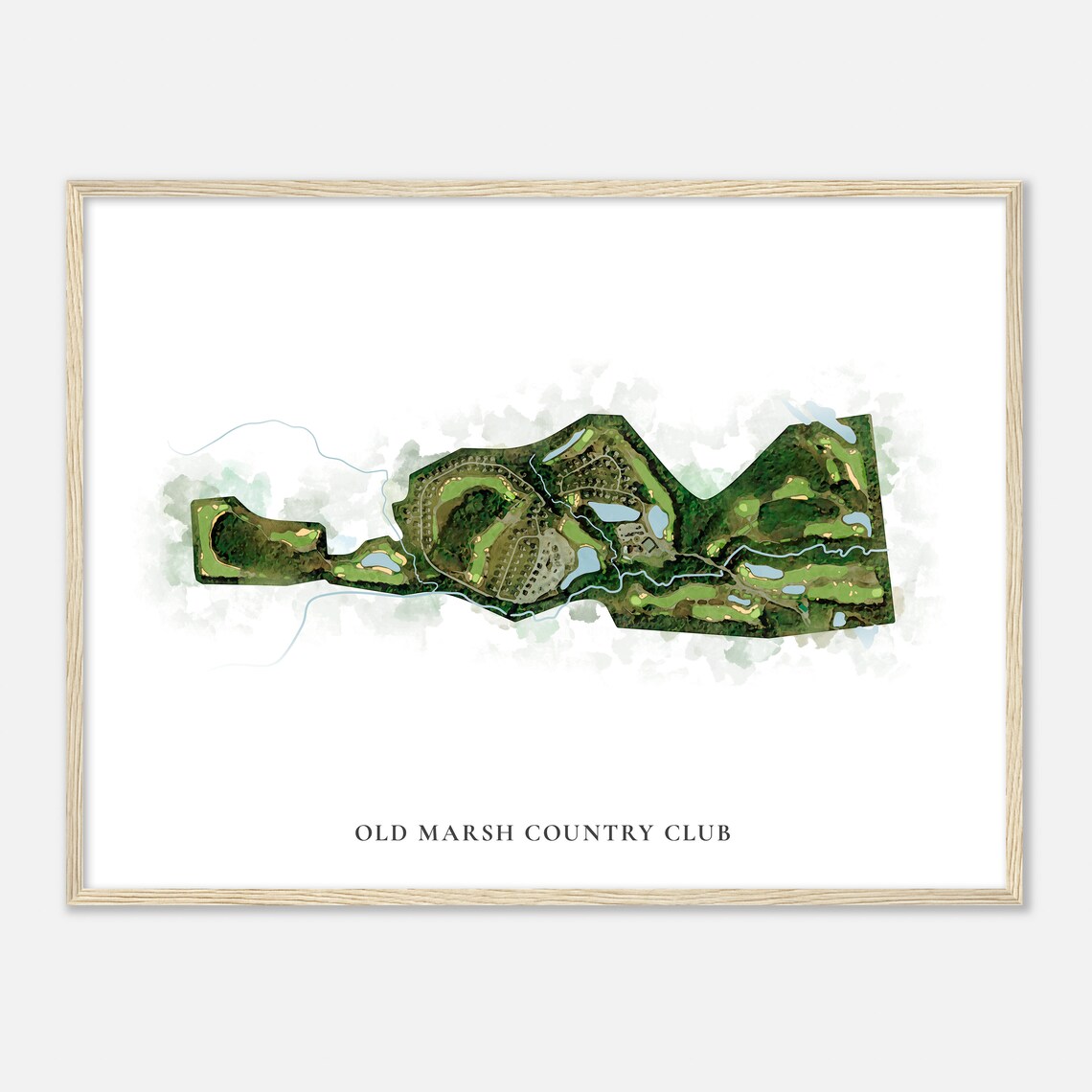 Old Marsh Country Club Aerial Watercolor Golf Course Map Wall Art