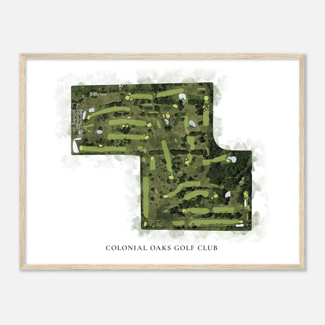 Colonial Oaks Golf Club Watercolor Golf Course Map Poster for Golfers