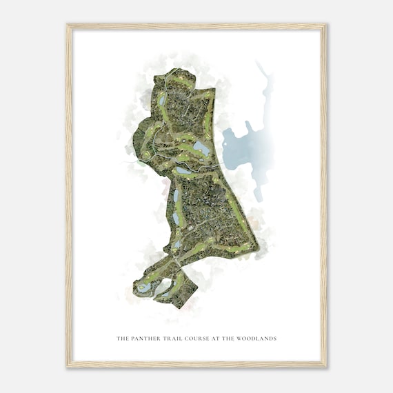 The Panther Trail Course at The Woodlands Elegant Watercolor Aerial Course Map Art Poster