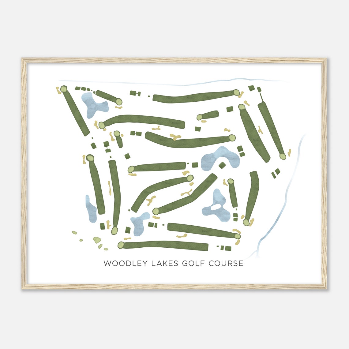 Woodley Lakes Golf Course Modern Watercolor Fairway Map Poster - Image 2