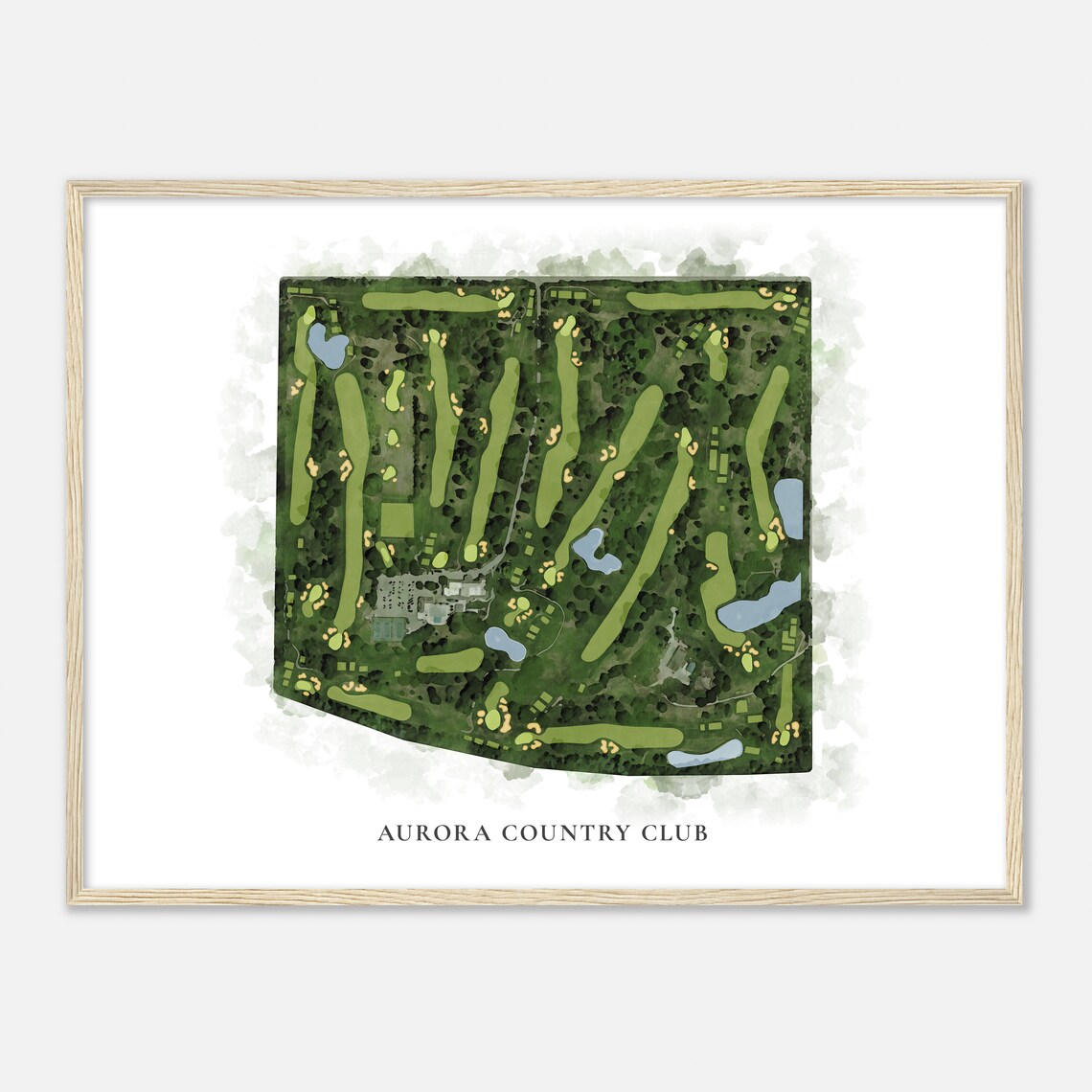 Aurora Country Club Classic Watercolor Aerial Course Map Poster - Image 2