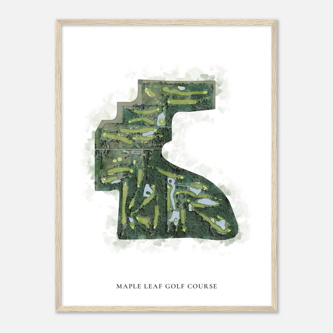 Maple Leaf Golf Course Classic Watercolor Aerial Course Map Poster