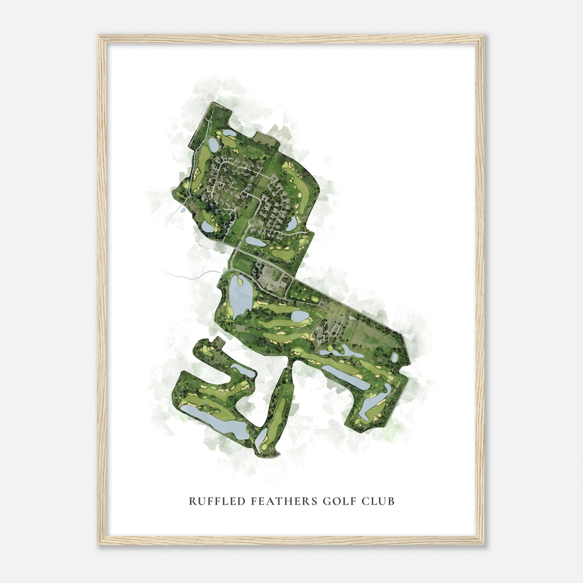 Ruffled Feathers Golf Club Illinois Watercolor Golf Course Map Poster