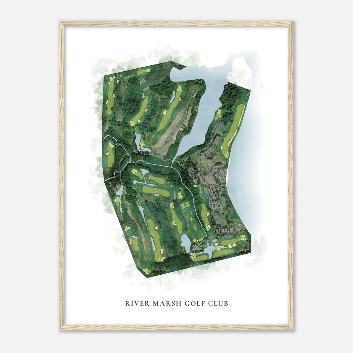 River Marsh Golf Club Classic Watercolor Golf Course Map Poster