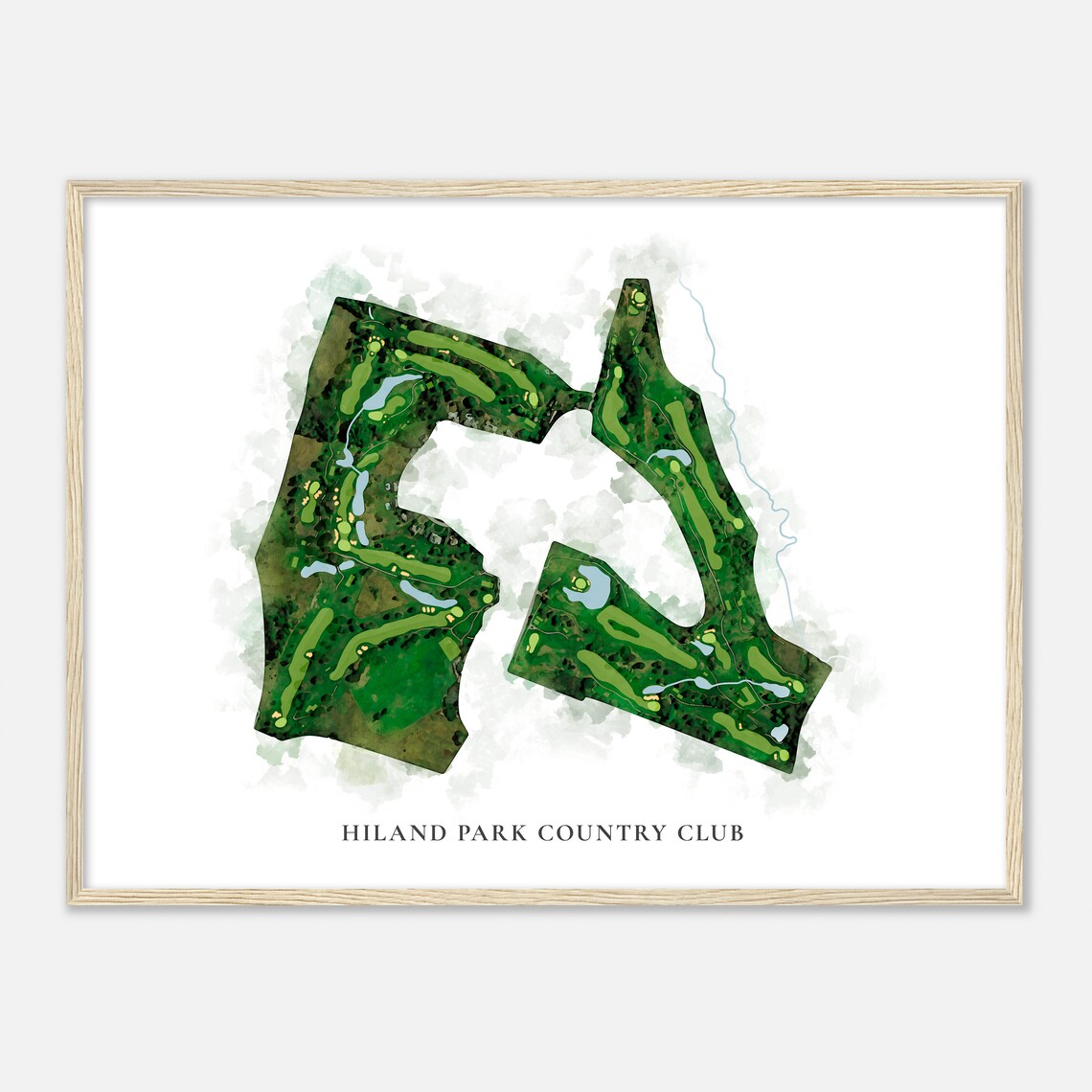 Hiland Park Country Club Classic Watercolor Golf Course Map Poster