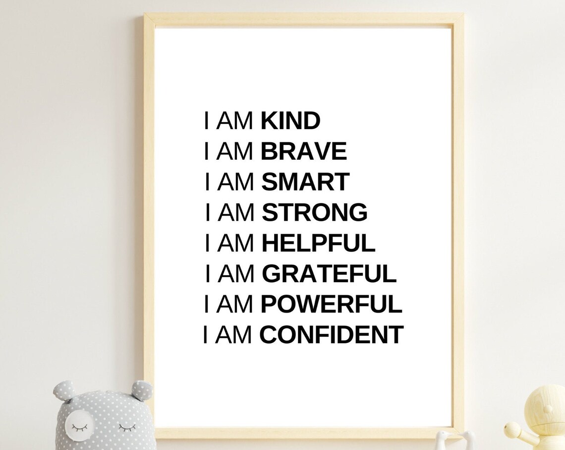 I Am Kind Brave Smart Strong Daily Affirmations Kids Room Decor Poster