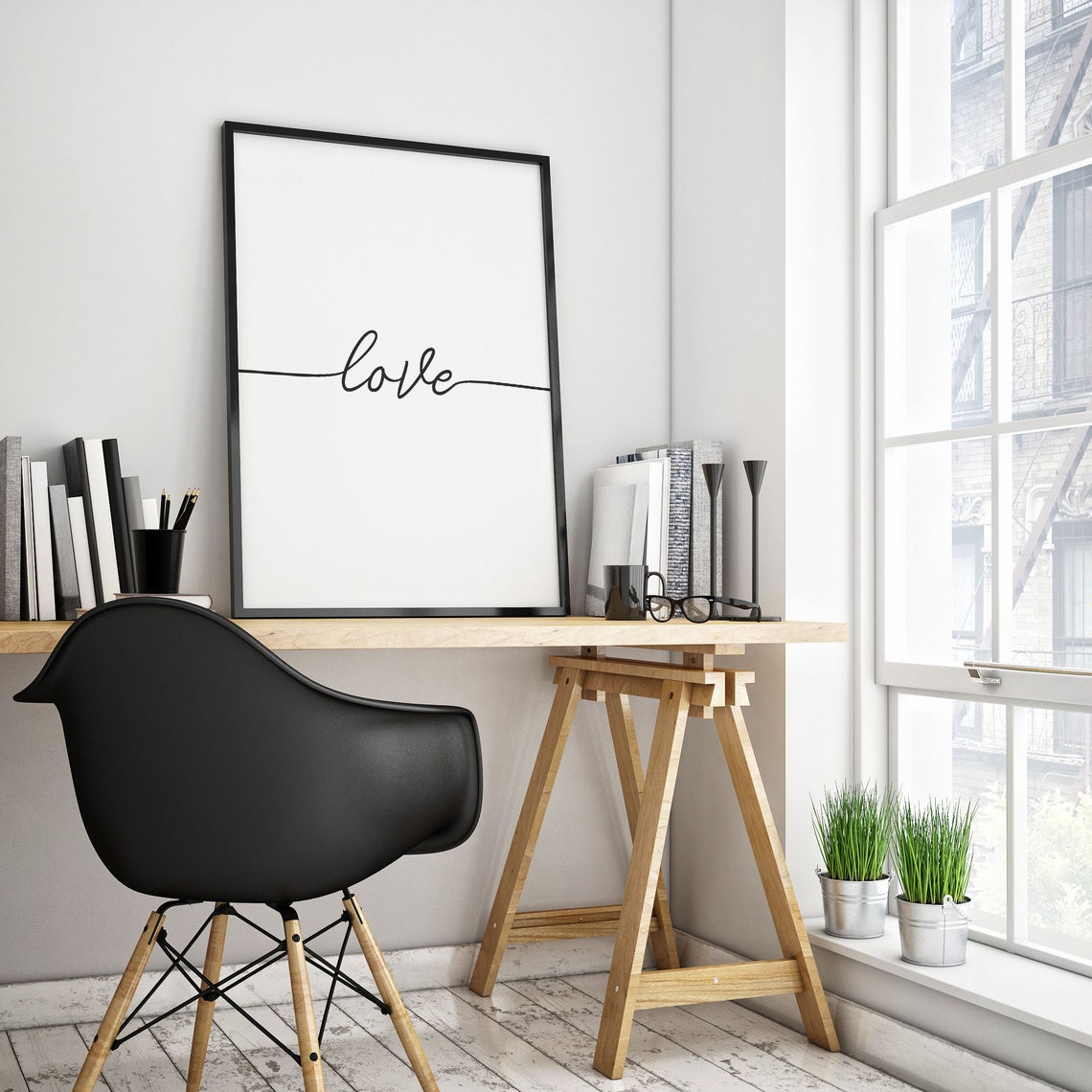 Love One Line Script Calligraphy Minimalist Wall Decor Poster - Image 3
