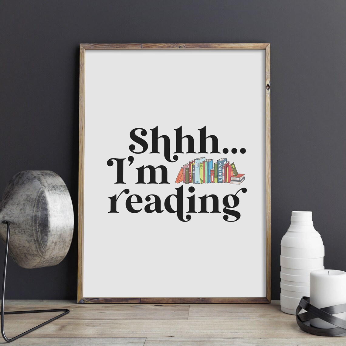 Shhh I Am Reading Book Lover Quote Cozy Reading Nook Wall Art - Image 2
