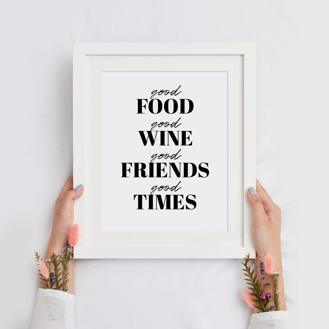 Good Food Good Wine Good Friends Good Times Kitchen Quote Poster - Image 2