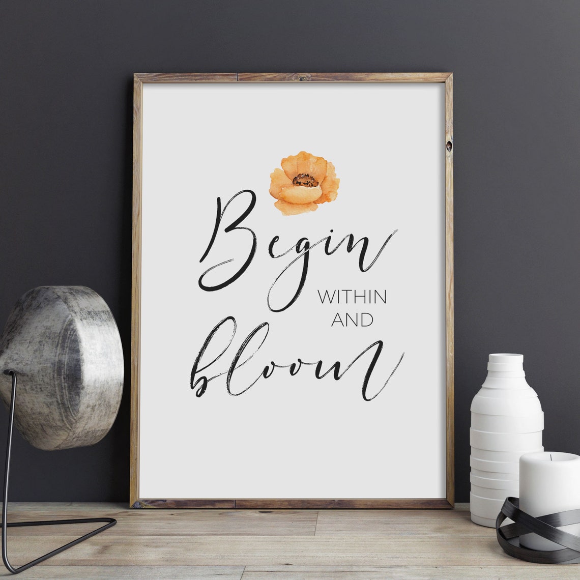 Begin Within And Bloom Script Watercolor Floral Quote Poster - Image 2