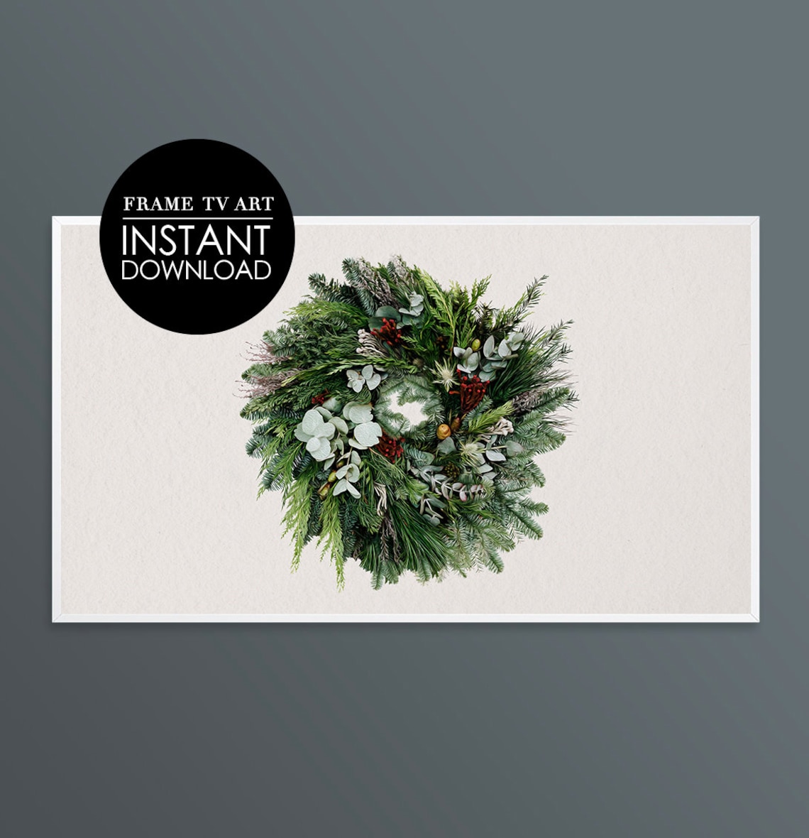 Christmas Wreath Watercolor Painting Holiday Evergreen Botanical Poster