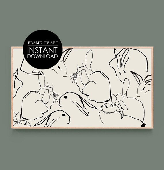 Samsung Frame Tv Art Neutral Rabbit Drawing Line Modern Bunny Sketch For