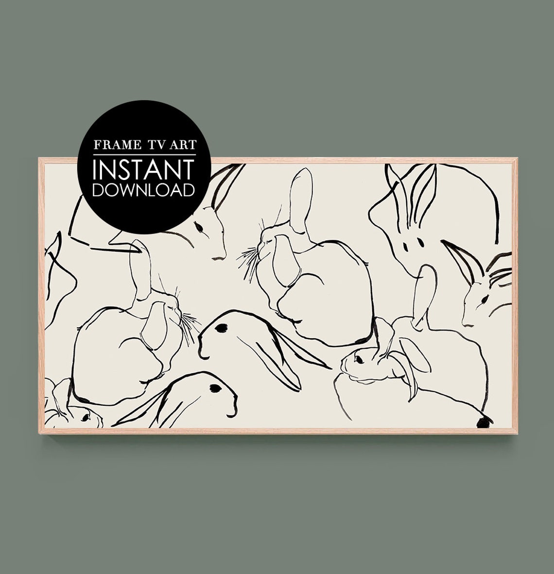Minimal Line Art Rabbits Sketch Playful Bunnies Ink Drawing Poster