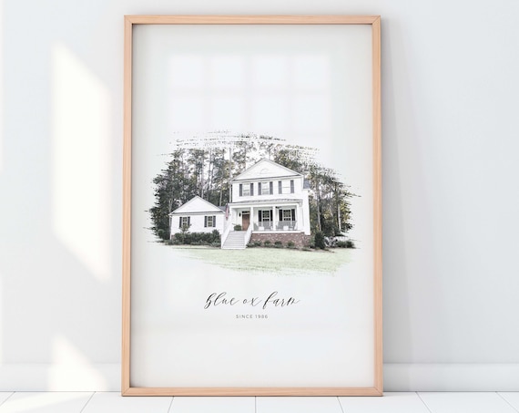 Custom House Portrait, First Home Housewarming Art Print
