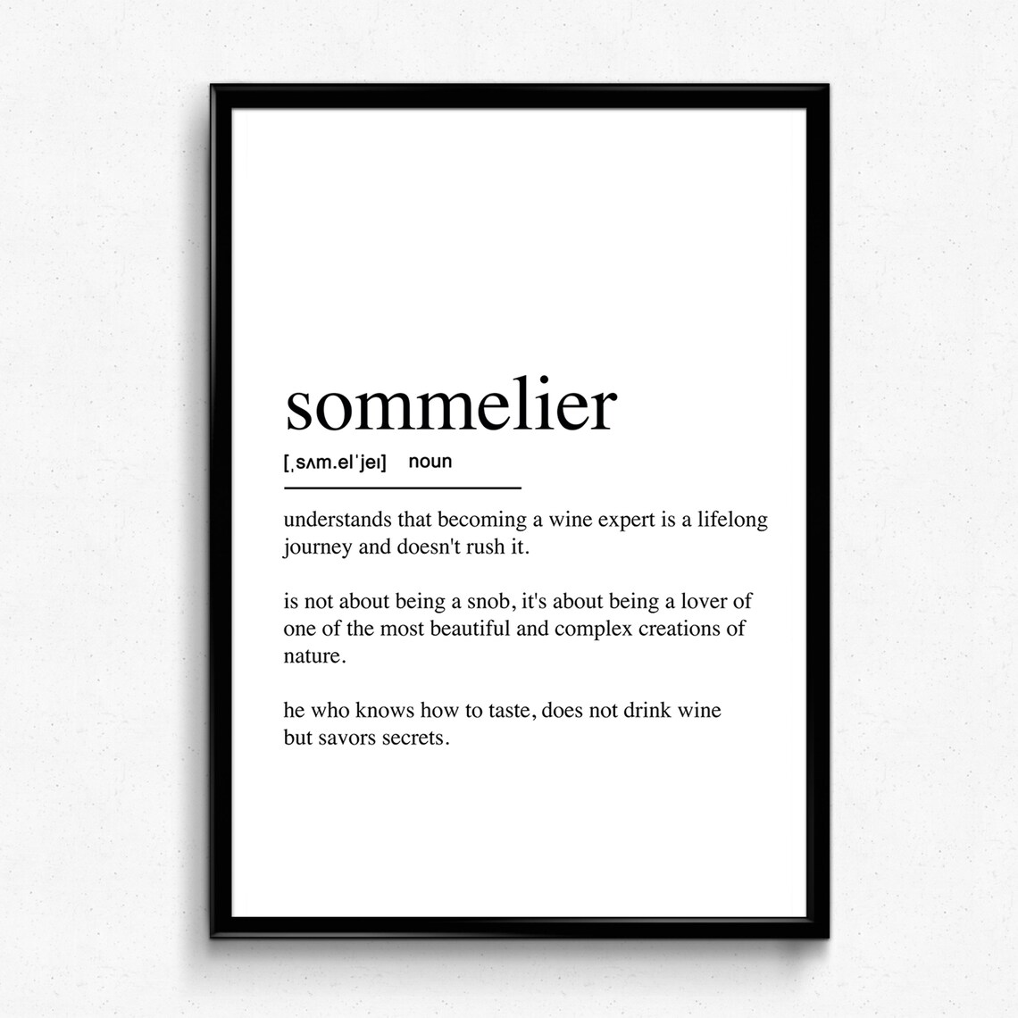 Sommelier Definition Art Print, Modern Restaurant Decor