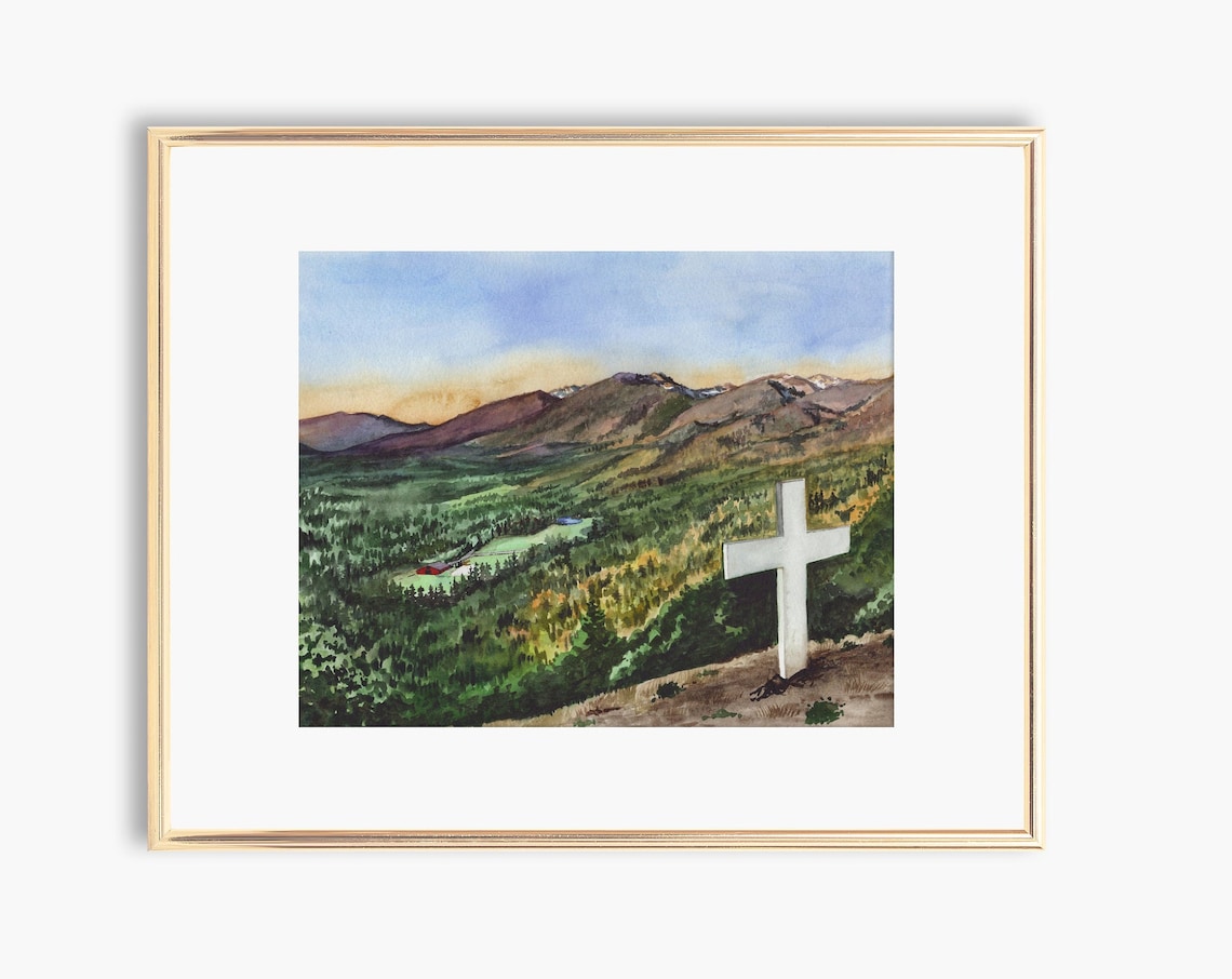 Sunrise Cross Watercolor Christian Landscape Art Print