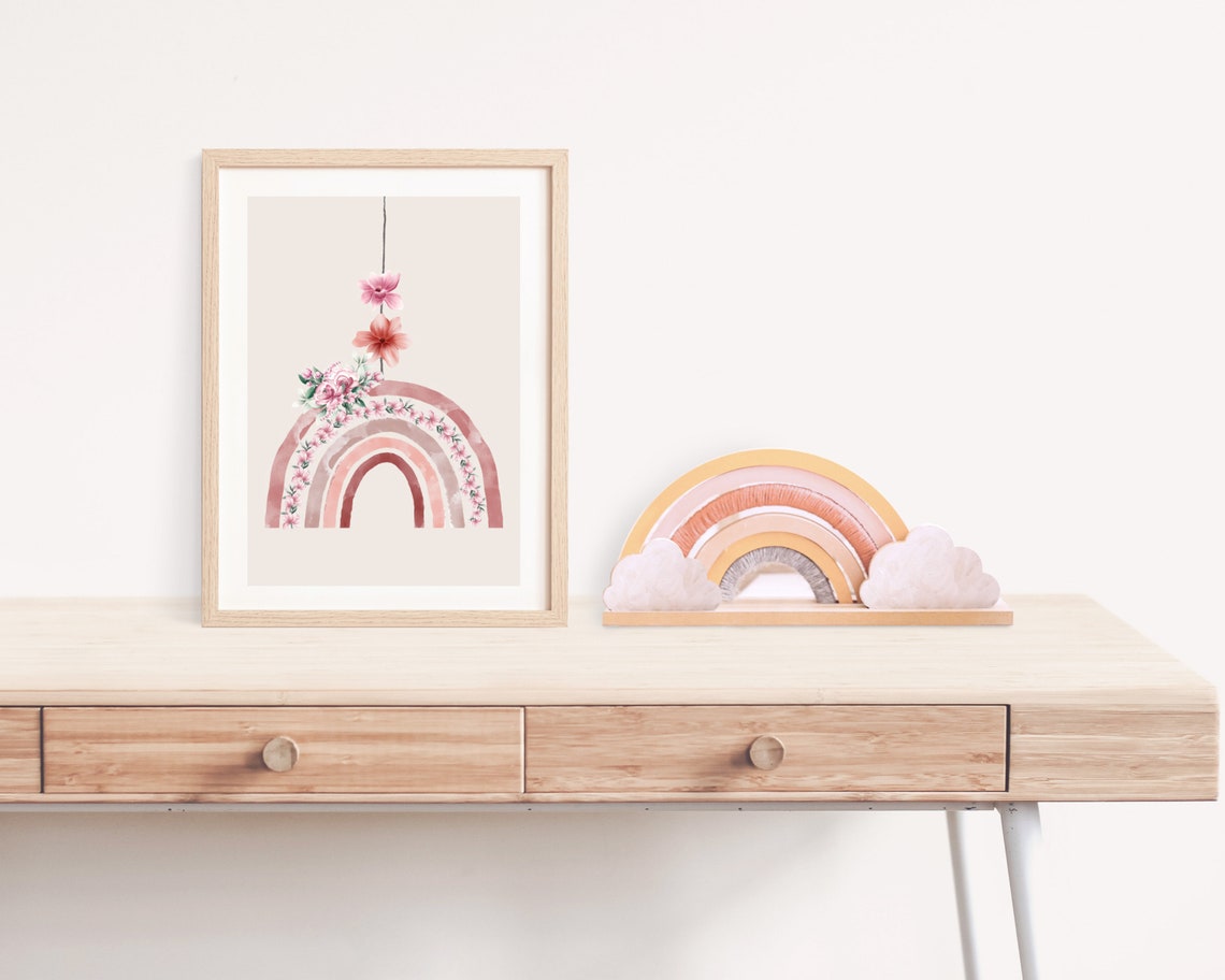 Boho Rainbow With Flowers, Nordic Nursery Art Print - Image 3
