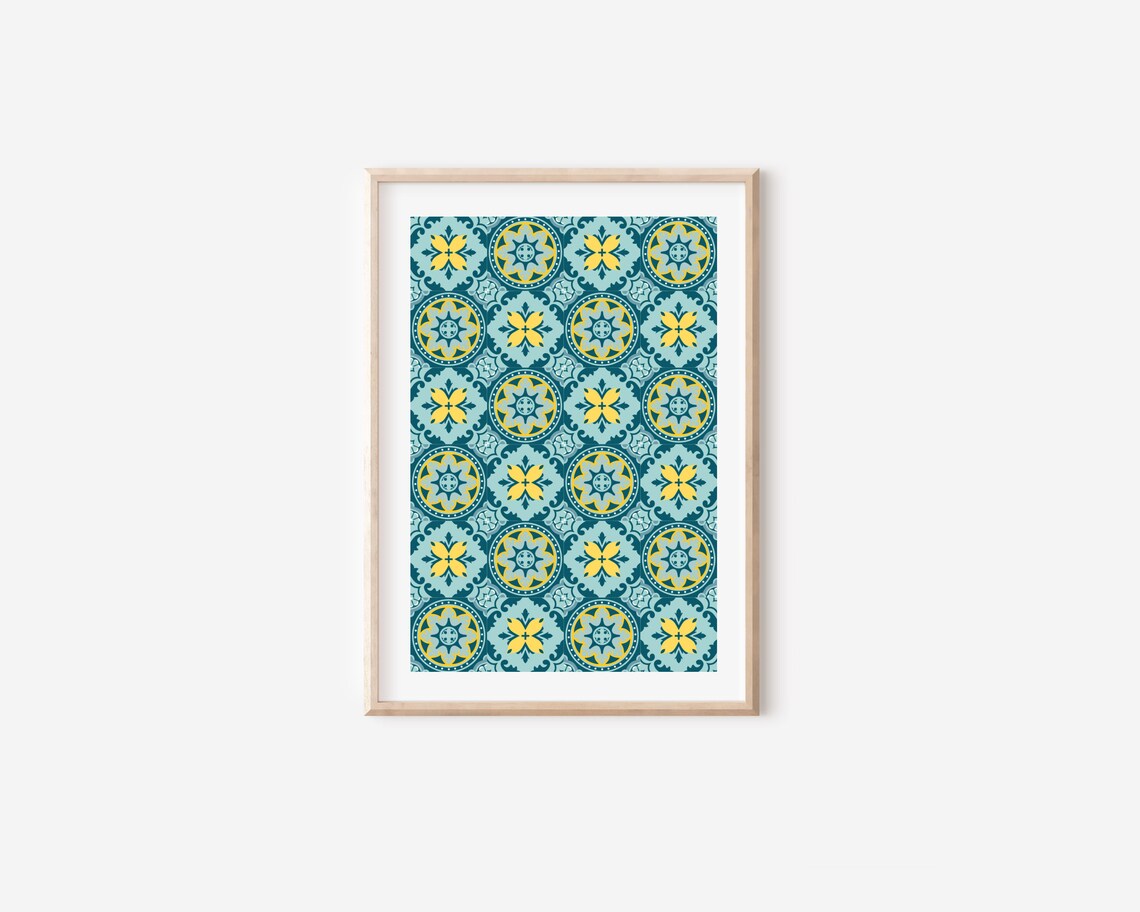 Green Tile Print, Mediterranean Boho Kitchen Art Print - Image 4