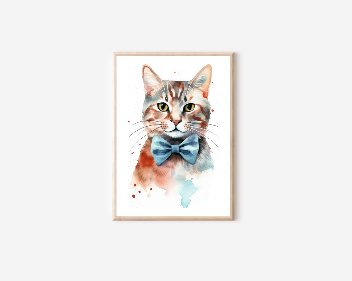 Bow Tie Cat Print, Watercolor Funny Cat Art - Image 4