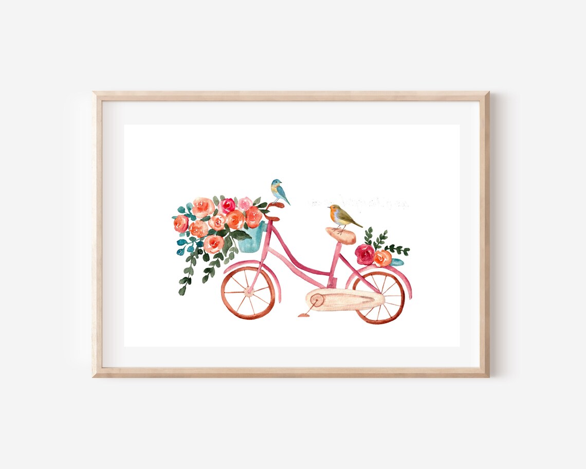 Watercolor Bike With Flowers and Bird Art Print - Image 5